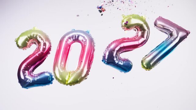 Colorful 2027 Balloons with Confetti on White Background