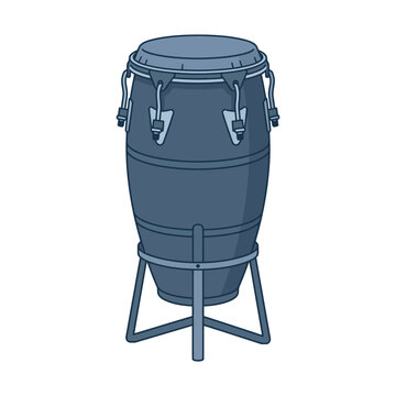 Single conga drum on a stand, isolated on white background. Percussion instrument.