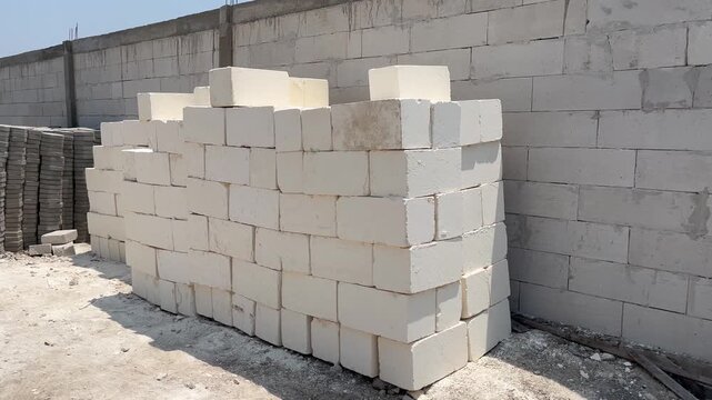 Close Up Texture of Lightweight Concrete Blocks in Construction Site