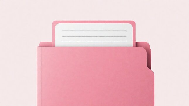 Pink paper file folder with a white document tab isolated on a soft pastel background with copy space