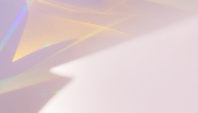 Minimalist aesthetic background with prismatic rainbow light refractions and shadows on soft pink wall, featuring wide copy space for cosmetic web banner and modern design, 3D rendering