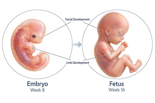 Embryo to Fetus Development Stage Medical Illustration Timeline