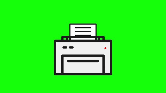 A modern, flat, minimalist icon of a printer with a paper output, set against a vibrant green background. This graphic represents printing, office equipment, and digital documents