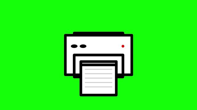 Minimalist printer icon printing a white document on a bright green background for office and technology concepts in a flat vector style