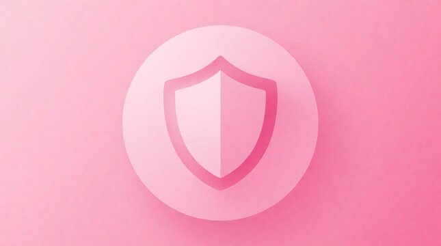 Minimalist shield icon representing security and protection on a soft pink background with copy space