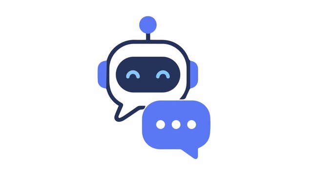Cute robot assistant chat icon animation for technology communication and support, alpha channel, 4k.