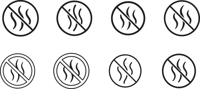 No odor and fragrance free sign icon set for scent control, air quality, safety, and warning applications.