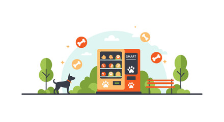 Obraz premium Smart Dog Treat Vending Machine in Public Park Flat Vector Illustration