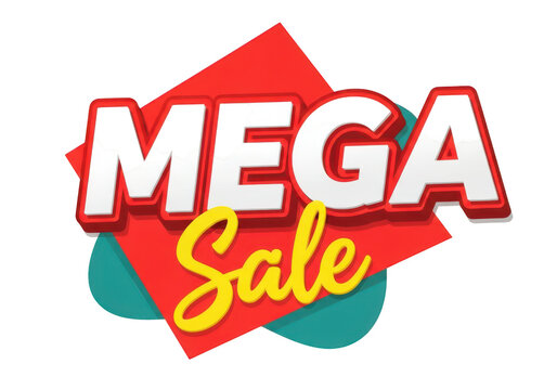 Mega sale typography with bold red and white lettering on a vibrant geometric background encouraging discount shopping and promotional events.