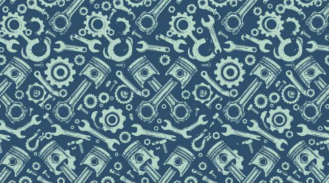 Automotive mechanical tools and engine parts pattern