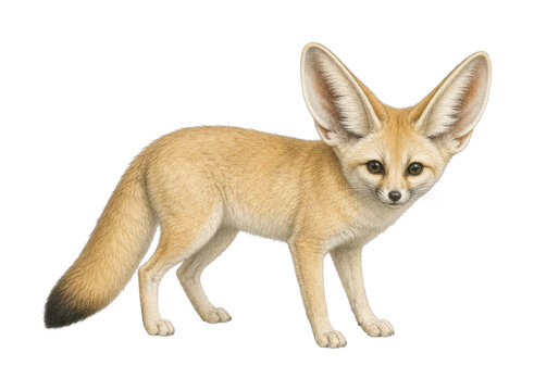 PNG Illustration of a fennec fox in a desert landscape, transparent background