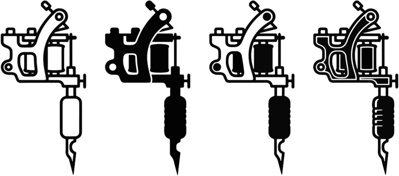 Set of tattoo machine icons in different styles and configurations with tattoo equipment tattoo artist tattoo studio tattoo gun tattoo tools body art machine icon