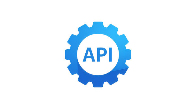 Blue gear icon with api text representing software integration and developer tools