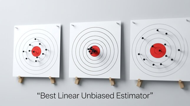 Best Linear Unbiased Estimator diagram showing statistical probability distribution patterns on white canvas squares