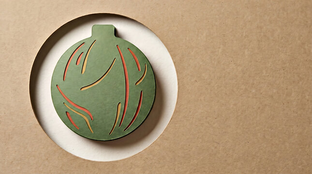 Handmade paper cut christmas ornament on recycled background