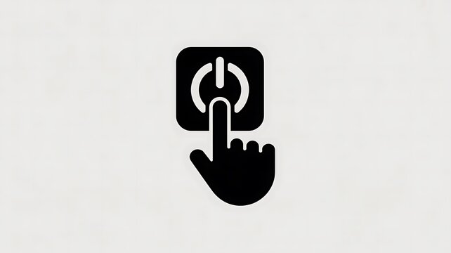Black hand finger pressing power button icon
