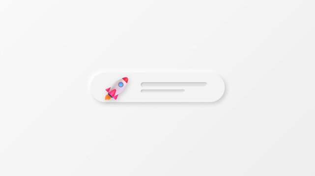 Toy rocket flying along search bar against white background
