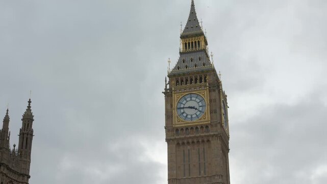 London clock tower Big Ben landmark against a bright urban sky