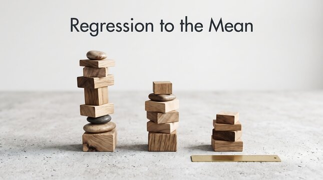 Statistical wooden blocks demonstrating regression to the mean concept on neutral background