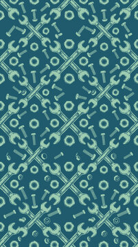 Tools and Fasteners Pattern on Teal Background