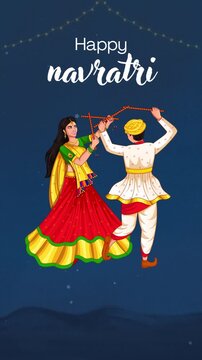 Navratri Red Yellow and Blue Illustrated Greeting Video Story