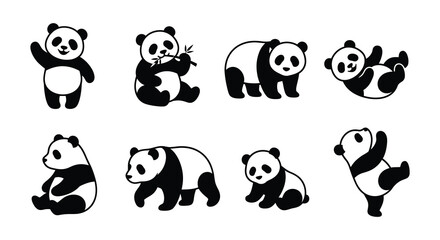 Collection of panda bear silhouettes against a white background © UmmeHani