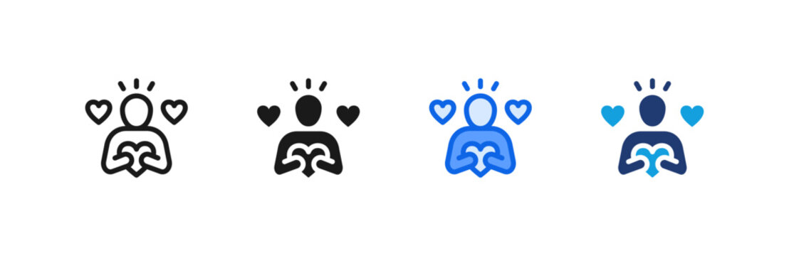 Self Acceptance Heart Hug icon multiple style collection. Vector illustration.