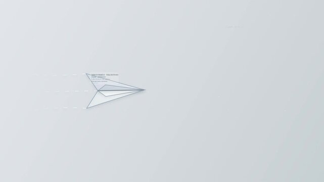 Digital wireframe paper airplane transforming into a glowing stylized bird demonstrating agility and aerodynamic trajectory with tech interface elements on a bright abstract background