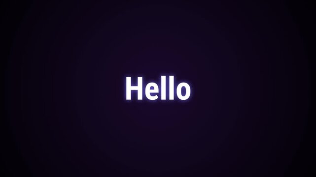 Hello motion with simple white bold text greeting hello on dark purple background. Suitable for digital designs, social media posts, greeting cards.