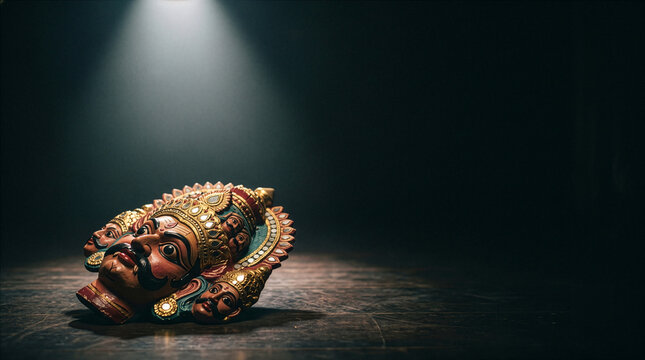 Traditional Multi-Headed Ravana Effigy Mask for Dussehra Celebration