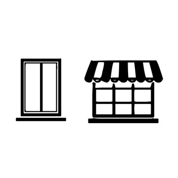 Window frame and store awning window vector icon set line art illustration