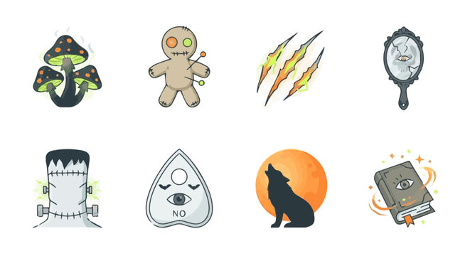 vector set of space adn halloween icons