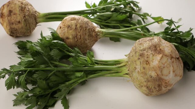 winter vegetables celery roots on ligt surface harvest concept food