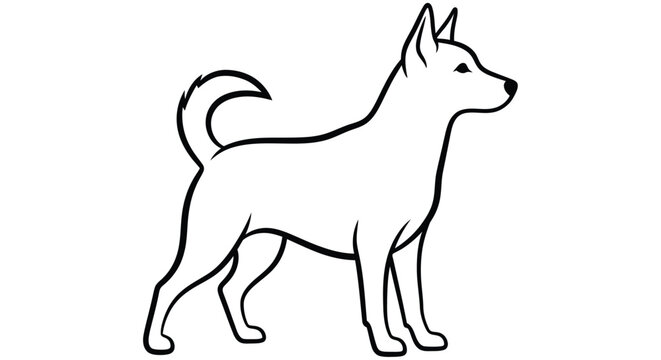 Black line drawing depicts a dog in profile against a white background