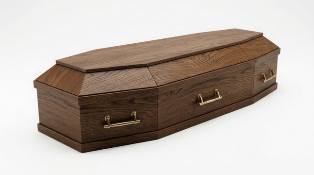 A detailed examination of a traditional wooden coffin representing mourning remembrance and the finality of life's journey