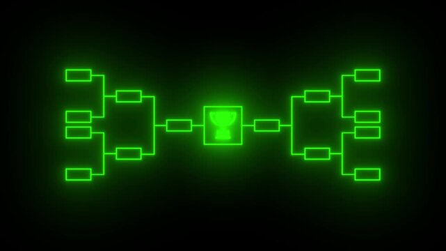 Glowing Neon Green Tournament Bracket Chart with Trophy Icon Esports Championship Animation