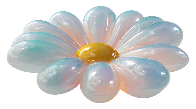 Inflated glossy daisy flower floating in air