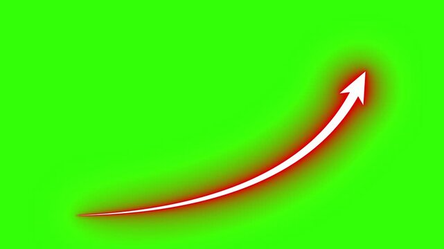 Green Screen Red Glowing Curved Arrow Moving Upward Success Financial Growth Graphic Overlay