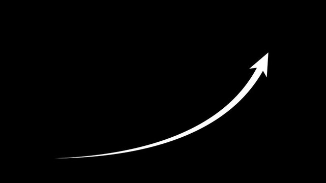 White Curved Arrow Moving Upward Black Background Financial Growth Graph Motion Graphic Overlay