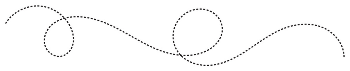 Fototapeta premium Abstract Hand-Drawn Dotted Line Collection. Dotted Spiral Curve Line. Hand Sketched Curly Border. Curly dotted line. Long dashed hand drawn squiggle.