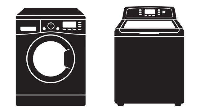 Front load washing machine and top load dryer in black silhouette
