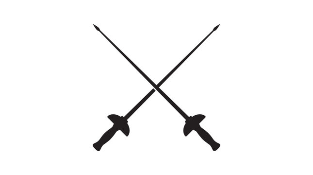 Crossed fencing swords form a stark black silhouette