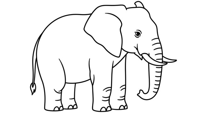 Line drawing depicts an african elephant standing on all four legs