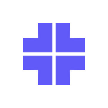 Abstract geometric plus symbol in lavender blue with clean lines for medical or technology concepts isolated on transparent background