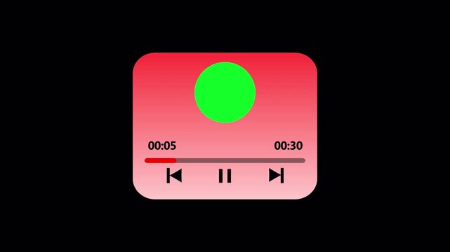 Animated Music player template interface animation in 4K  animation with alpha channel  Minimalist audio music media player animation on transparent background