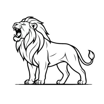 Full Body Roaring Lion Black and White Line Art Vector   