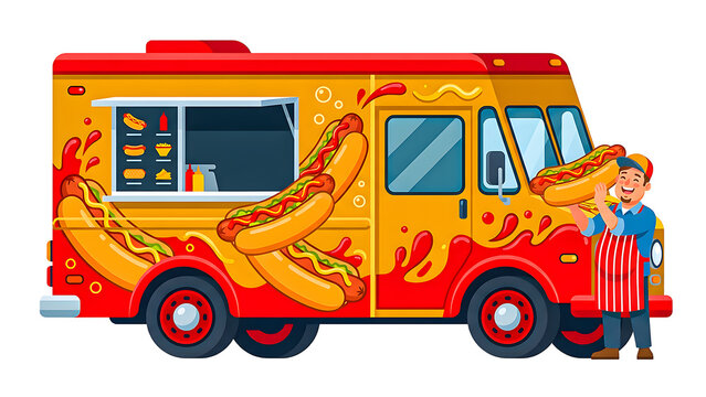 Red hot dog fast food truck vector illustration