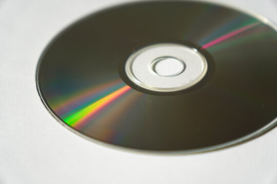 Close-up view of a colorful compact disc