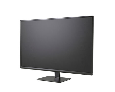 Modern Black Desktop Computer Monitor with Blank Screen Isolated on Transparent Background