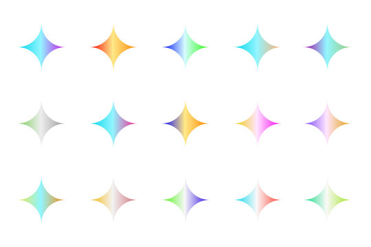 Assorted sparkling starburst shapes with soft gradient colors during a bright studio session isolated on transparent background